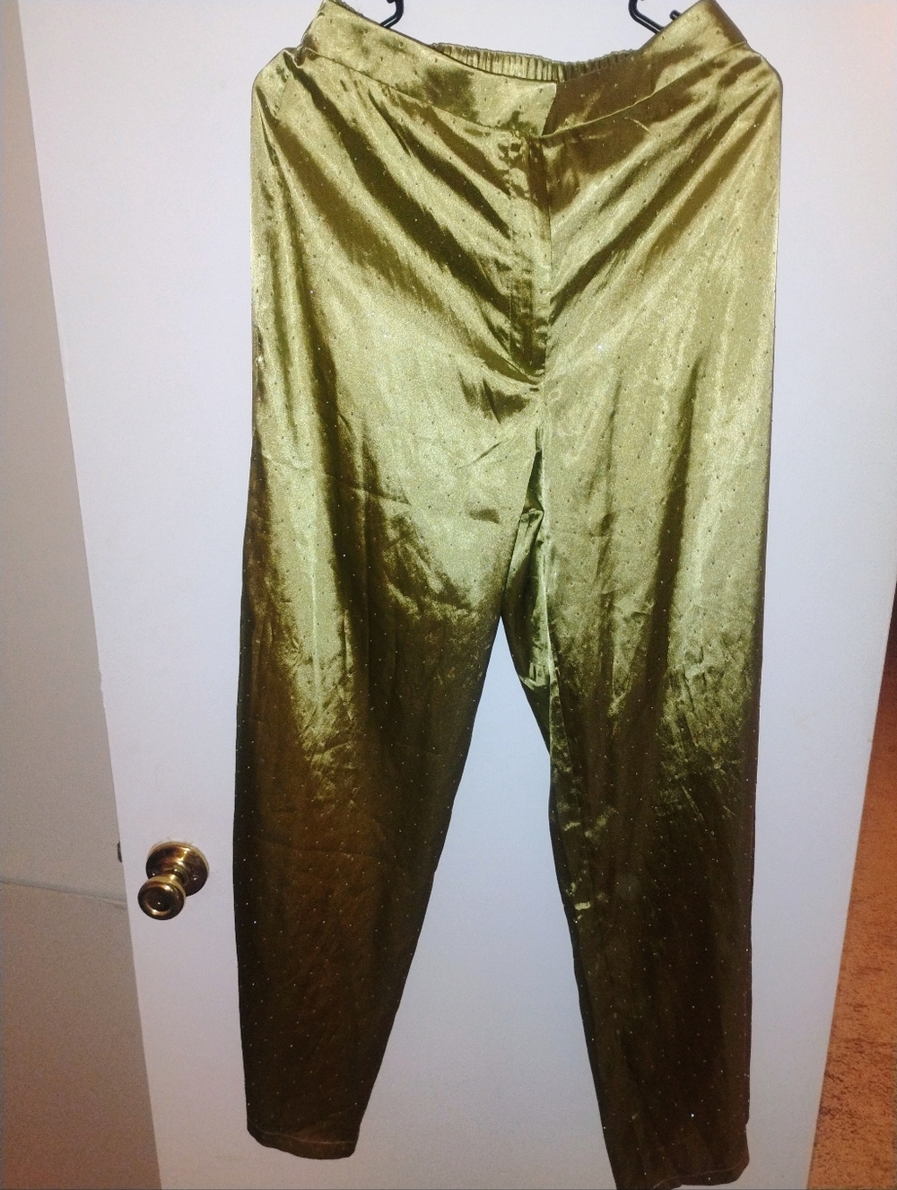 Shiny Olive Green Satin Pants